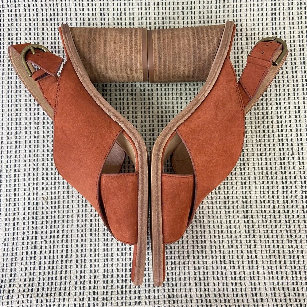 Madewell Ruthie Block Heel Sandals Sz 10 Spiced Cider Rust‎ Suede Leather Boho